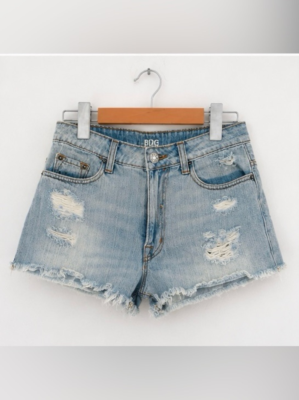 BDG Light Blue Distressed High-Rise Denim Shorts